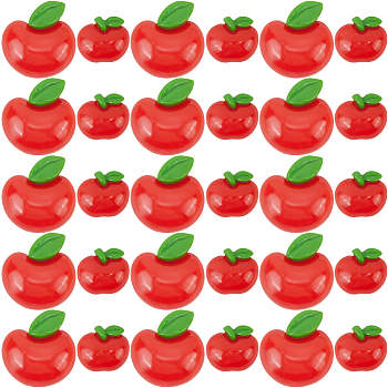 80Pcs 2 Styles Teachers' Day Resin Decoden Cabochons, Apple, Red, 16.5~25x15.5~24.5x6~8mm, 40pcs/style