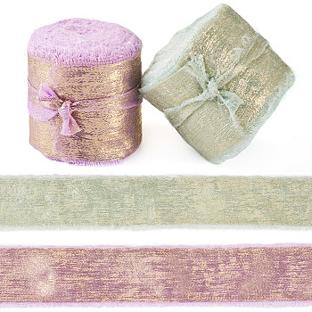2 Rolls 2 Colors Polyester Frayed Ribbon, Tassel Fringe Ribbon for Gift Package Making, Mixed Color, 1-1/2 inch(39mm), about 5.47 Yards(5m)/roll, 1 roll/color
