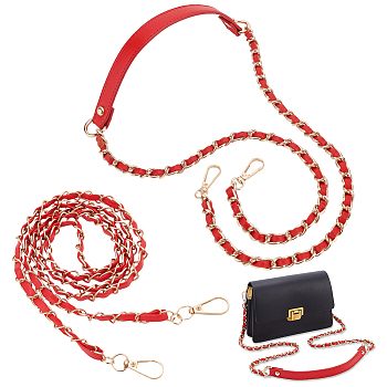 WADORN 2Pcs 2 Styles Purse Chains, PU Imitation Leather Bag Straps, with Alloy Chain & Swivel Clasp, FireBrick, 113~122x0.8~1.9x0.3~0.6cm, 1pc/style