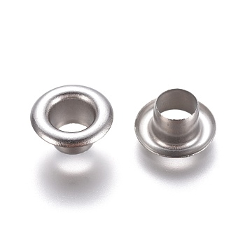 European Style 201 Stainless Steel Eyelet Core, Grommet for Large Hole Beads, Flat Round, Stainless Steel Color, 10x5mm, Hole: 5mm