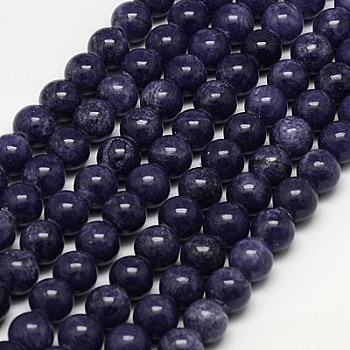 Natural Yellow Jade Beads Strands, Dyed, Round, DarkSlate Blue, 6mm, Hole: 1mm, about 70pcs/strand, 15.75 inch