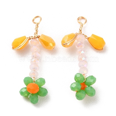 Orange Flower of Life Brass+Glass Pendants