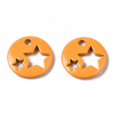 Dark Orange Flat Round Brass Charms