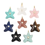 Natural & Synthetic Gemstone Pendants, Starfish Charms with Brass Micro Pave  Clear Cubic Zirconia Findings, 27~28.5x21~21.5x8.5~9mm, Hole: 3mm(G-H353-01G)