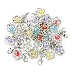 50Pcs Transparent Acrylic Pendant Decorations, Flower, with Zinc Alloy, Tibetan Style Alloy and Iron, Mixed Color, 29.5mm, about 5colors, 10pcs/color(HJEW-JM04824)