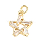 Brass Micro Pave Clear Cubic Zirconia Charms, Star Charms, Long-Lasting Plated, Rack Plating, Lead Free & Cadmium Free, Real 18K Gold Plated, 14x12x3mm, Hole: 3.5mm(KK-F938-14G)