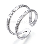 Non-Tarnish 304 Stainless Steel Double Line Open Cuff Ring, Hollow Chunky Ring for Women, Stainless Steel Color, US Size 6 1/2(16.9mm)(RJEW-N040-20)