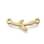 304 Stainless Steel Connectors Charms, Leaf Link, Real 18K Gold Plated, 5.5x14.5x1.5mm, Hole: 1.2mm(STAS-U041-06G)