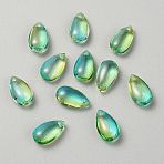 Glass Charms, Teardrop, Teal, 14x8x5mm, Hole: 0.8mm(GLAA-WH0039-42B)