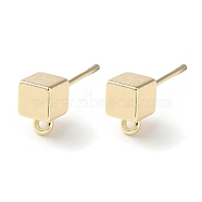 Brass Stud Earring Findings, with Horizontal Loop, Cube, Real 18K Gold Plated, 8x5mm, Hole: 1.5mm, Pin: 0.7mm(KK-F862-34G)