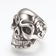 316 Surgical Stainless Steel Beads, Large Hole Beads, Skull, Antique Silver, 15.5x11x14mm, Hole: 8mm(STAS-G164-13AS)