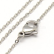 Trendy Unisex 304 Stainless Steel Cable Chain Necklaces, with Lobster Clasps, Stainless Steel Color, 17.7 inch(44.9cm), 2x1.5x0.3mm(NJEW-M047-B-01)