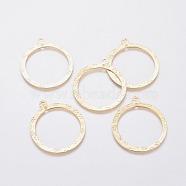 201 Stainless Steel 2-Loop Link Pendants, Ring with Flower, Golden, 43x38.5x0.6mm, Hole: 1.6mm and 2mm(X-STAS-L234-018G)