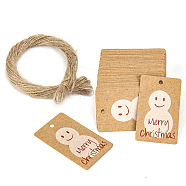 100Pcs Rectangle Christmas Kraft Paper Gift Tags, with Jute Ropes, BurlyWood, Snowman, 5x3cm(XMAS-PW0001-278C)