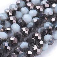 Electroplate Glass Faceted Rondelle Beads Strands, Imitation Jade, Half Plated, Black, 3x2mm, Hole: 1mm, about 165~169pcs/strand, 15~16 inch(38~40cm)(EGLA-D020-3x2mm-04)