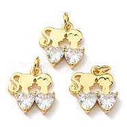 Brass with Cubic Zirconia Pendants, Long-Lasting Plated, Lead Free & Cadmium Free, Human with Heart Charm, Real 18K Gold Plated, 14x13x3.2mm, Hole: 3.2mm(KK-K341-23G)