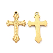Ion Plating(IP) 304 Stainless Steel Pendants, Crucifix Cross Charm, Golden, 32.5x19.5x2.5mm, Hole: 2mm(STAS-Q001-15G)