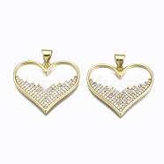 Brass Micro Pave clear Cubic Zirconia Pendants, Nickel free, Heart, Real 16K Gold Plated, 21x25x2mm, Hole: 3x5mm(ZIRC-N039-154-NF)