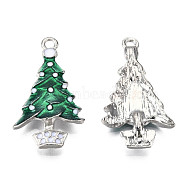 Alloy Christmas Tree Enamel Pendants For Christmas Day, Platinum, Green, 34x19.5x3mm, Hole: 1mm(ENAM-R041-14)