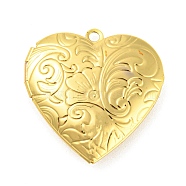 Rack Plating Brass Locket Pendants, Photo Frame Pendants for Necklaces, Cadmium Free & Lead Free, Heart with Flower Charm, Real 18K Gold Plated, 29x28.5x7mm, Hole: 2mm, Inner Diameter: 20x21mm(KK-M263-01G)