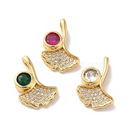 Rack Plating Brass Micro Pave Cubic Zirconia Pendants, Cadmium Free & Lead Free, Real 18K Gold Plated, Ginkgo Leaf, Mixed Color, 18x13x4.5mm, Hole: 3.5x2.3mm(KK-A160-01G)