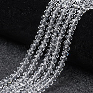 Glass Beads Strands, Faceted, Rondelle, Clear, 6x5mm, Hole: 1mm, about 84~85pcs/strand, 16.34~16.54 inch(41.5~42cm)(EGLA-A044-T6mm-D19)