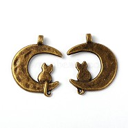 Tibetan Style Alloy Pendants, Cadmium Free & Nickel Free & Lead Free, Moon, Antique Bronze, 22x18x2mm, Hole: 2mm(TIBEP-A124576-AB-FF)