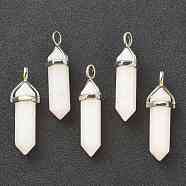 Natural White Jade Pendants, with Platinum Tone Brass Findings, Bullet, 39.5x12x11.5mm, Hole: 4.5x2.8mm(G-M378-01P-A12)