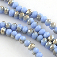 Electroplate Glass Faceted Rondelle Bead Strands, Half Plated, Lavender, 8x6mm, Hole: 1mm, about 72pcs/strand, 17.3 inch(EGLA-Q056-8mm-10)