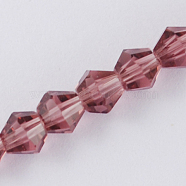 Imitation Austrian Crystal 5301 Bicone Beads, Faceted Glass Beads Strands, Old Rose, 3x3~3.5mm, Hole: 0.5mm, about 125~130pcs/strand, 15.5 inch(X-GLAA-S026-3mm-05)