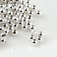 Brass Spacer Beads, Seamless, Round, Silver Color Plated, 3mm, Hole: 1~1.2mm(J0K2F022)