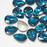 Pointed Back Glass Rhinestone Cabochons, Back Plated, Faceted, teardrop, Capri Blue, 25x18x8mm(RGLA-T081-18x25mm-14)