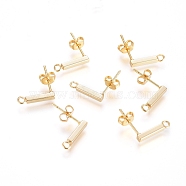 Brass Stud Earring Finding, Long-Lasting Plated, with Loop and Ear Nuts, Strip, Real 18K Gold Plated, 13x2x2mm, Hole: 1.6mm, Pin: 0.7mm(KK-G389-37G)