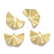 Rack Plating Brass Pendants, with Jump Rings, Textured, Fan, Golden, 24.5x38.5x4.5mm, Hole: 3.5mm(KK-E784-11G)