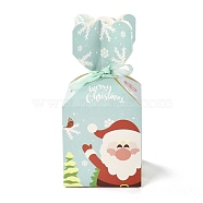 Christmas Theme Paper Fold Gift Boxes, with Ribbon, for Presents Candies Cookies Wrapping, Light Cyan, Santa Claus, 8.8x8.8x18cm(CON-G012-03D)
