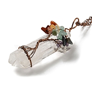Quartz Crystal Pendant Necklaces, with Iron Chains, Bullet, WhiteSmoke, 18.31~18.50 inch(46.5~47cm)(NJEW-P287-01R-01)