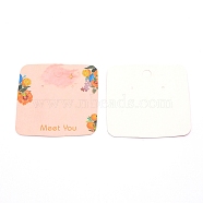 Paper Jewelry Display Cards, for Hanging Earring Display, Square with Word Meet You Pattern, PeachPuff, 6x6x0.05cm, Hole: 1mm and 6mm(CDIS-WH0017-04)
