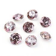 Pointed Back & Back Plated Glass Rhinestone Cabochons, Grade A, Faceted, Flat Round, Rose Patina, 10x5mm(RGLA-J012-10mm-001RP)