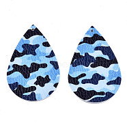 Imitation Leather Big Pendants, Teardrop with Camouflage Pattern, Dodger Blue, 56.5x37x2mm, Hole: 2mm(FIND-T062-006G)