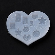 DIY Pendants Silicone Molds, Resin Casting Pendant Molds, For UV Resin, Epoxy Resin Jewelry Making, Heart & Rectangle & Star & Square & Round & Flower, White, 30x39x5mm, Inner Diameter: 3~8x5~8mm(X-DIY-Z010-10)