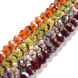 Transparent Electroplate Glass Beads Strands, Faceted, Rondelle, Half Rainbow Plated, Mixed Color, 7.5~8x6.5mm, Hole: 1.4mm, about 65pcs/strand, 16.54 inch(42cm)(GLAA-F122-02)