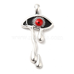 Alloy Enamel Pendants, Platinum, Eye with Tear, Black, 47.5x23.5x3.5mm, Hole: 3.5x5mm(FIND-C014-04C)