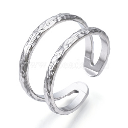 Non-Tarnish 304 Stainless Steel Double Line Open Cuff Ring, Hollow Chunky Ring for Women, Stainless Steel Color, US Size 6 1/2(16.9mm)(RJEW-N040-20)
