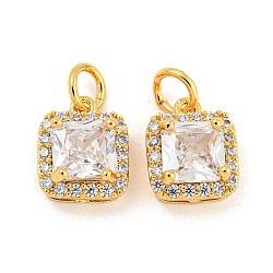 Brass Micro Pave Clear Cubic Zirconia Pendants, Square, Real 18K Gold Plated, 10.5x8.5x3x5.5mm, Hole: 5mm(KK-G490-23G)