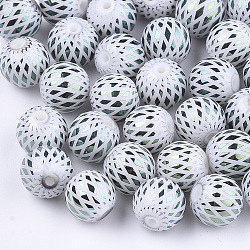 Electroplate Glass Beads, Round with Rhombus Pattern, Cadet Blue, 8~8.5mm, Hole: 1.5mm(X-EGLA-S178-07B)