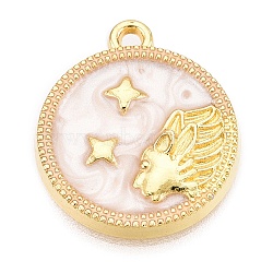 Alloy Enamel Pendants, Golden, Flat Round Charm, Leo, 18x15.5x2mm, Hole: 1.4mm(X1-ENAM-T021-03F)