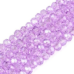 Baking Paint Glass Beads Strands, Pearl Luster Plated, Faceted, Rondelle, Lilac, 3x2.5mm, Hole: 0.9mm, about 105~110pcs/strand, 29~31cm(X-EGLA-Q120-A-A01)