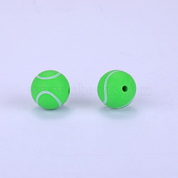 Printed Round with Baseball Pattern Silicone Focal Beads, Light Green, 15x15mm, Hole: 2mm(SI-JX0056A-112)