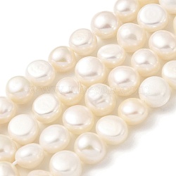 Natural Cultured Freshwater Pearl Beads Strands, Two Sides Polished, Cornsilk, 8~9mm, Hole: 0.5mm, about 23pcs/strand, 6.89''(17.5cm)(PEAR-A006-09H)