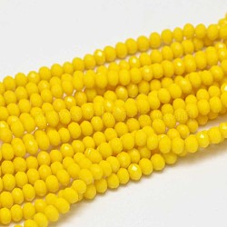 Faceted Rondelle Glass Beads Strands, Yellow, 3.5x2.5~3mm, Hole: 0.8mm, about 125~128pcs/strand, 13.7~14.1 inch(35~36cm)(X-GLAA-I033-3mm-14)